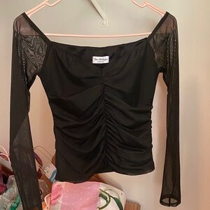 Miss Selfridge Black Ruched Mesh Blouse